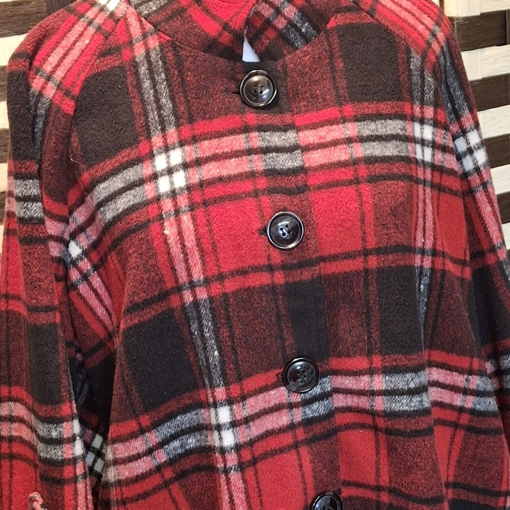 Boho Chic New York Red Plaid Relax Fit Shirt Jacket Tunic  Women Size Medium - Picture 6 of 16